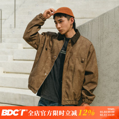 BDCT 复古灯芯绒拼接美拉德翻领PU皮衣外套男机车服春秋季夹克