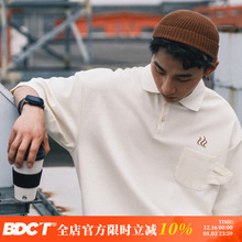 BDCT 美式复古华夫格短袖POLO衫上衣男夏季咖啡杯口袋保罗半袖T恤