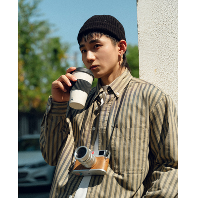 BDCT翻领长袖复古条纹衬衫外套