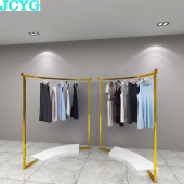 黄钛金系列 店展示黄钛金落地半环中岛架 服装