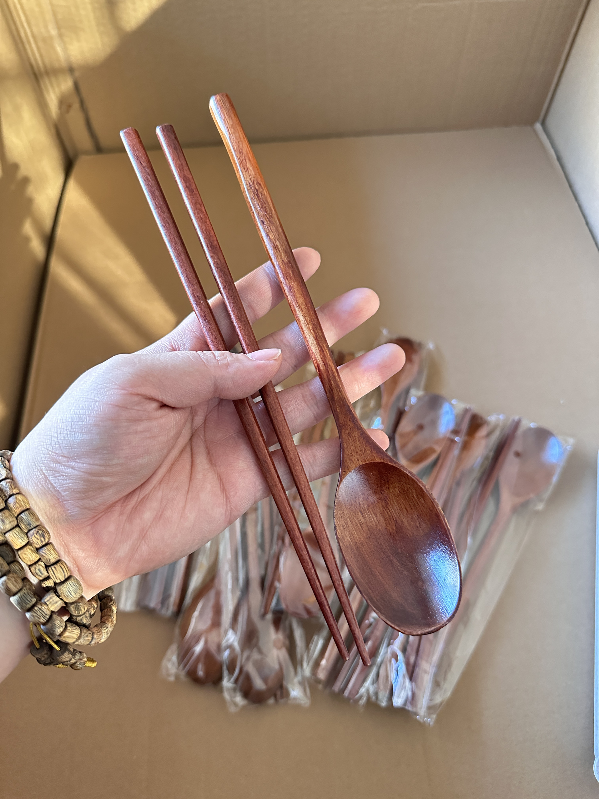 实木筷子勺子套装上班族学生木质便携式餐具单人筷子