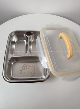 定制版 三格饭盒带提手304不锈钢保温饭盒上班族可微波炉专用加热