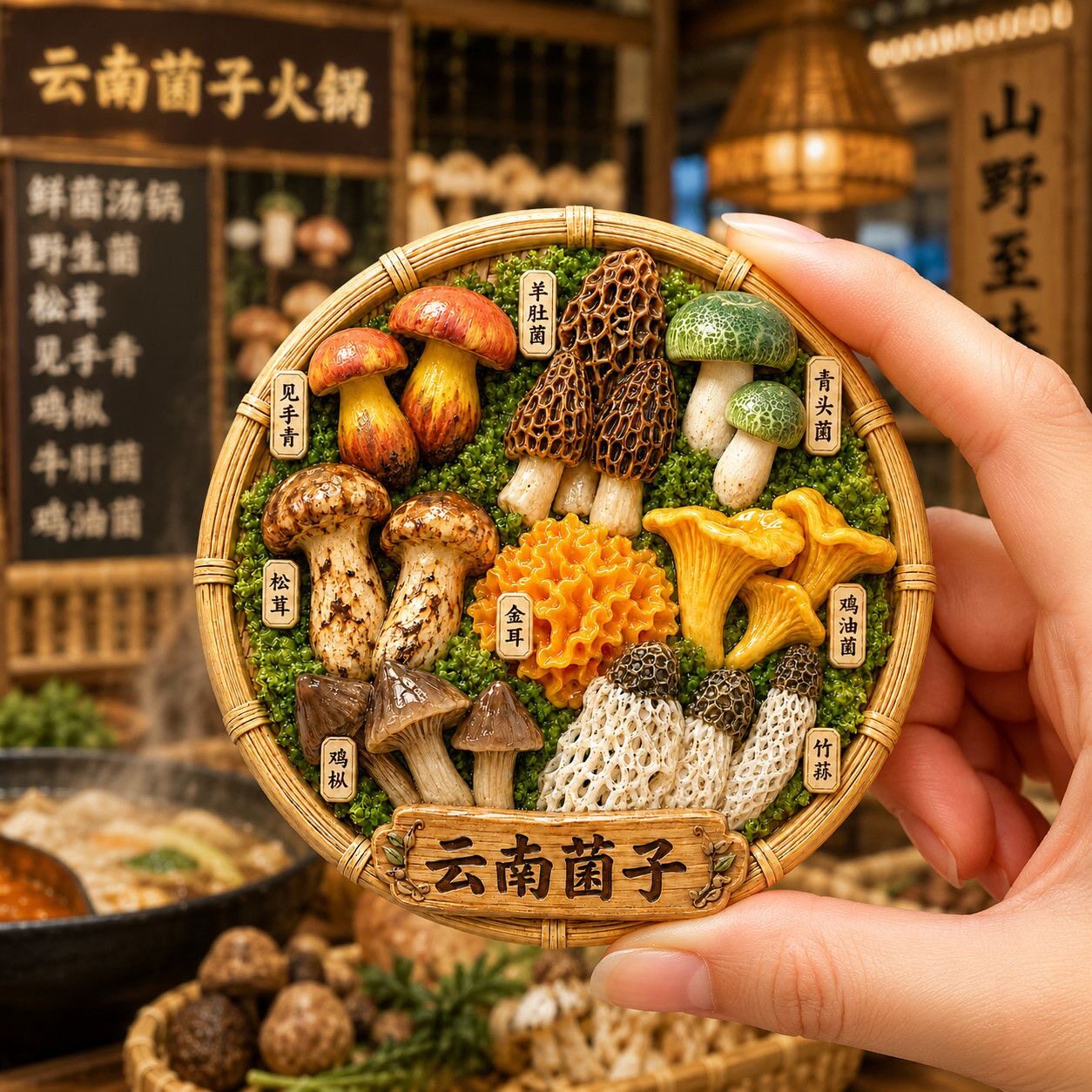 云南菌子拼盘树脂浮雕磁吸冰箱贴文创旅游纪念品小礼品伴手礼批发