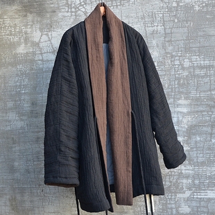 冬季薄款亚麻棉花棉袄汉服唐装交领休闲宽松大码禅意中长复古国风