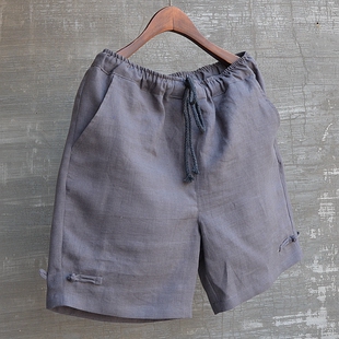 沙滩裤 复古中国风亚麻咖啡色热裤 宽松型中腰原创青春流行短裤 夏季