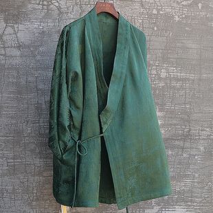 三世一木原创春夏绿色交领连袖唐装汉服外套上衣茶服中式复古国风