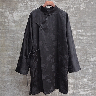 三世一木女装秋冬加衬立领中长旗袍裙短袍复古中国风大襟斜襟文艺