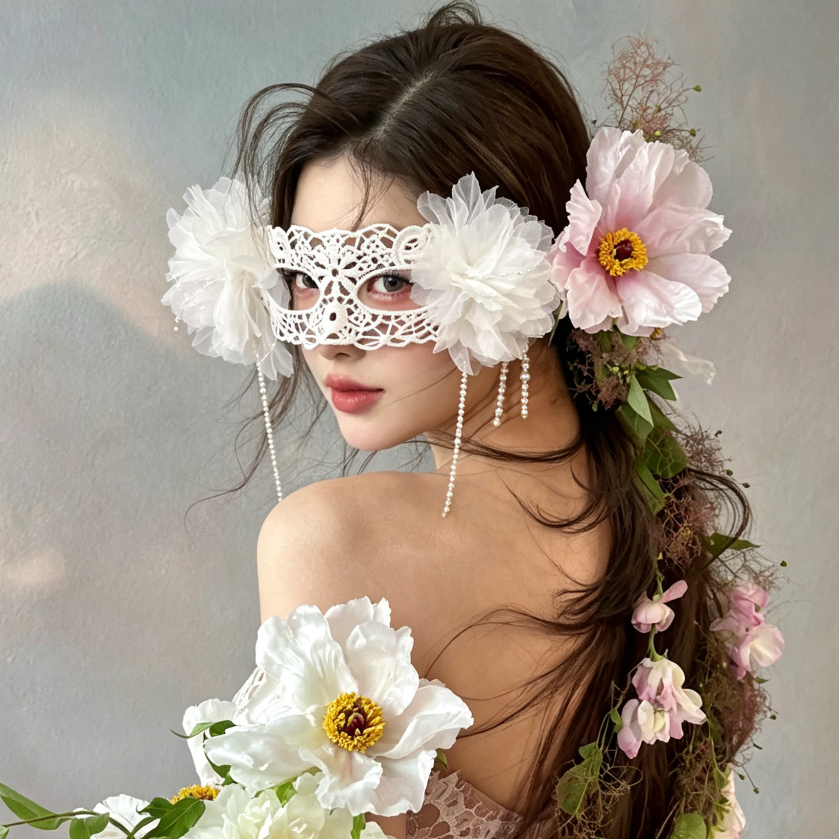 白色化装舞会派对新娘白色蕾丝狂欢节万圣节性感情趣眼纱面具面纱