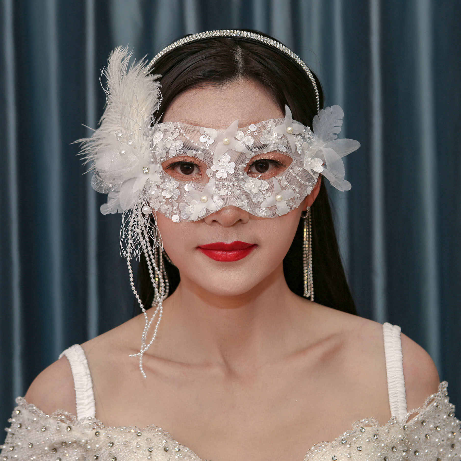 唯美情趣性感神秘流苏面纱半脸面具万圣诞节派对演出晚会舞会女古