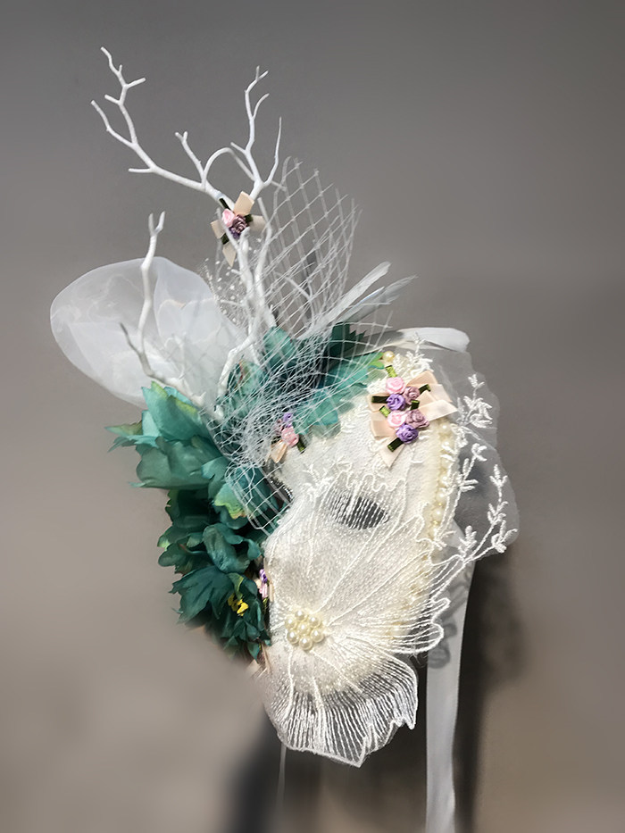 搞怪舞台怪异白色绿色花朵万圣节派对面具假面舞会晚会面罩全脸女