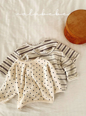 valu条纹波点T恤！筱筱QZ~韩国童装代购26春款婴幼儿小童打底衫