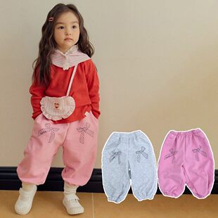 HANS蝴蝶结束脚裤！QZ韩国童装 26春款中大童百搭长裤