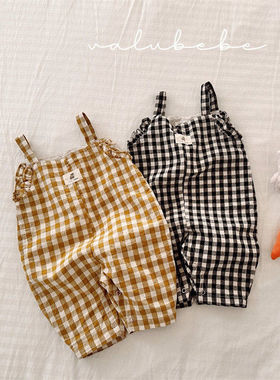 valu格纹背带裤爬服！筱筱QZ~韩国童装代购26春款婴幼儿小童长裤