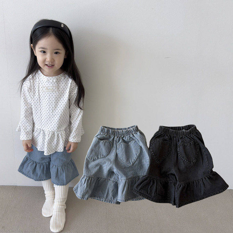 GOGUMA爱心荷叶边牛仔裤！韩国童装代购2026春款女童中大童阔腿裤,童装/婴儿装/亲子装,裤子,淘宝优惠券,粉丝福利购,淘宝优惠卷