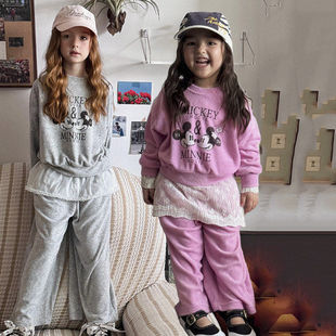 POISSON字母卡通卫衣套装！韩国童装代购2026春款女童休闲两件套