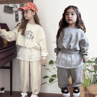 POISSON卡通休闲卫衣套装！韩国童装代购2026春款女童束脚裤套装