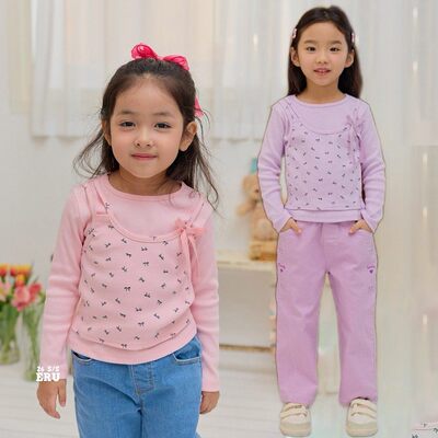 ERU吊带假两件洋气长袖！QZ~韩国童装 26春款女童中大童百搭T恤