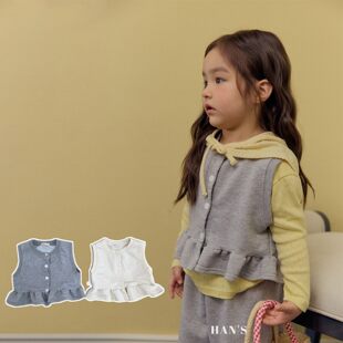 HANS花边圆领马甲！QZ韩国童装26春款男女童休闲坎肩