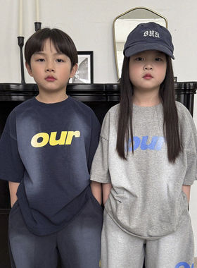 OUR字母拼色短袖T恤！韩国童装代购2026春款男女童中大童短袖上衣