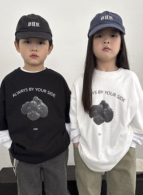 OUR字母卡通短袖T恤！韩国童装代购2026春款男女童中大童短袖上衣