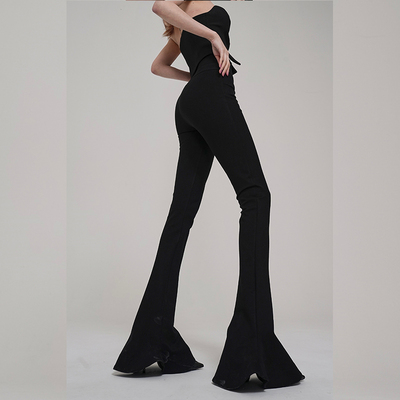Sasa Studio 黑色显瘦大长腿高弹喇叭长裤马蹄裤女2023新款高腰