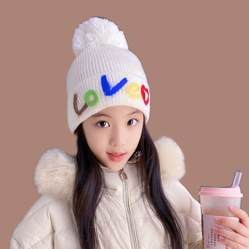 儿童帽子女孩冬天保暖毛线帽新款