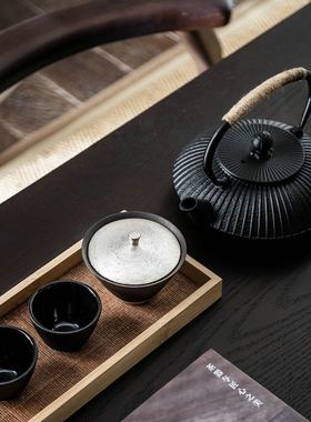 新中式茶室铸铁松针茶壶书房摆件