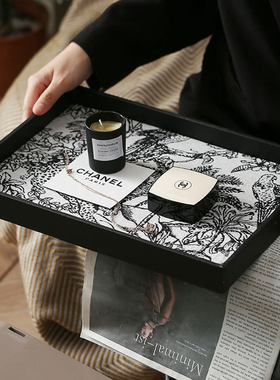 轻奢皮革亚麻动植物木托盘置物盘