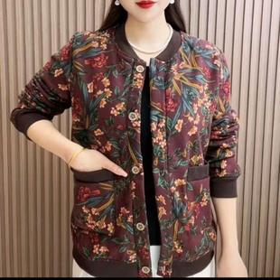 秋冬新款 复古花色加绒中年妈妈棉袄宽松洋气百搭保暖上衣 时尚
