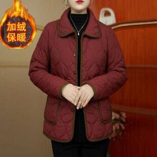加绒加厚保暖棉袄外套气质妈妈装秋冬翻领棉服女中老年棉衣冬装女
