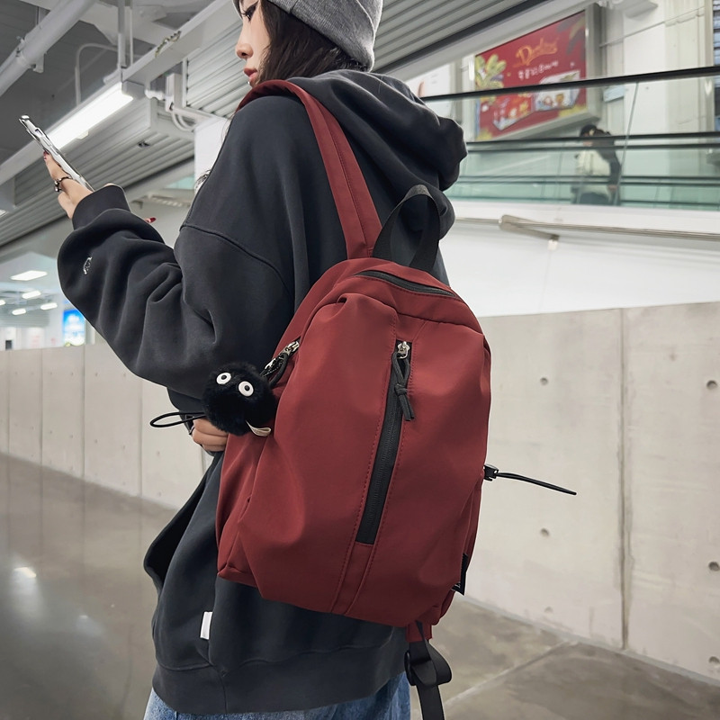 双肩包酒红色春游轻便补习女童休闲学生上课轻便登山出游小型背包