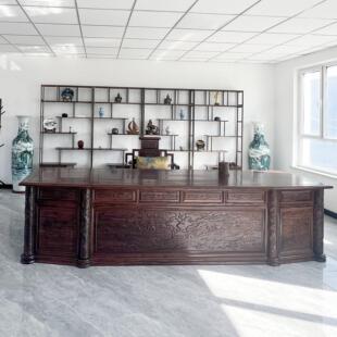 中式实木办公桌椅组合老板桌金花梨木九龙至尊大班台写字台书桌