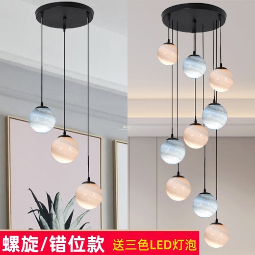 极简约快乐星球铁艺跃层大厅灯