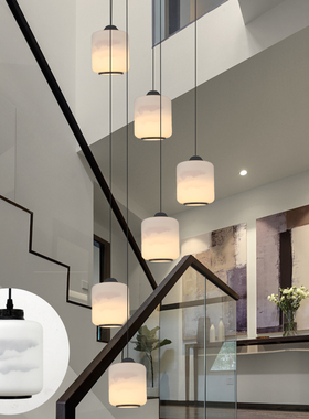 现代新中式别墅复式楼长吊灯旋转楼梯loft简约创意中国风水墨灯饰