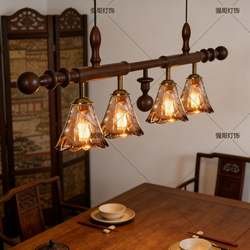 设计师长条实木餐厅吊灯南洋风