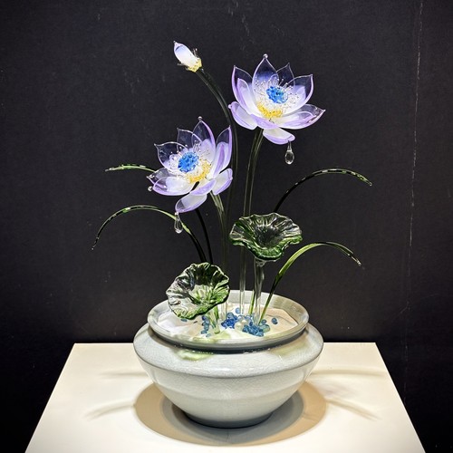 琉璃荷花摆件永生花佛龛佛堂供奉非遗灯工琉璃玄关电视柜家居摆件