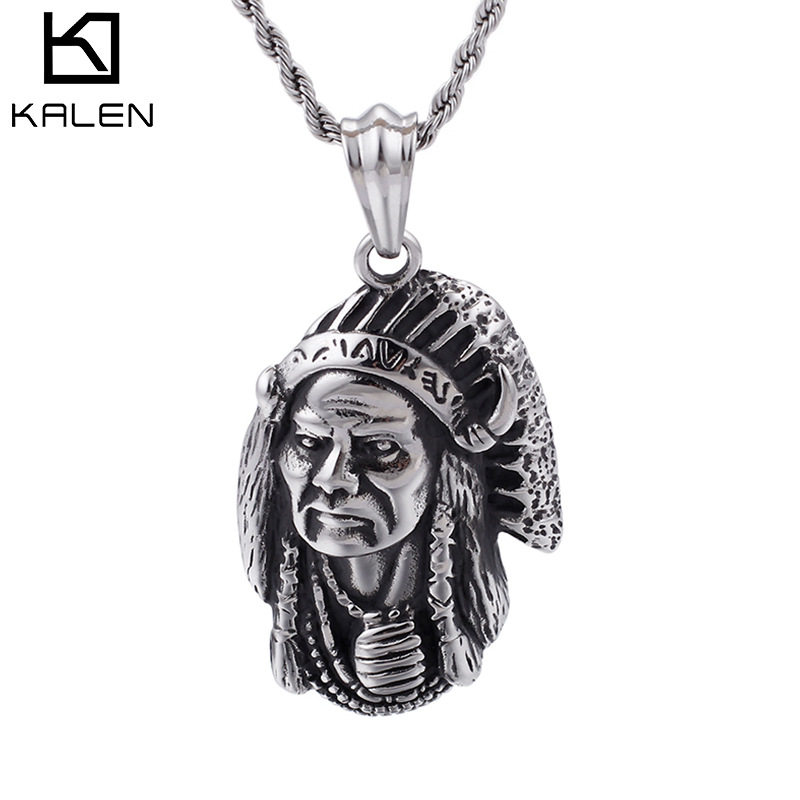 欧美复古印第安人部落传说酋长男女流行吊坠 民族风钛钢项链