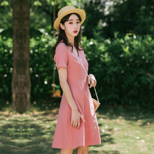 气质显瘦小个子洋气仙女学生甜美收腰果绿V领 连衣裙女夏2019新款