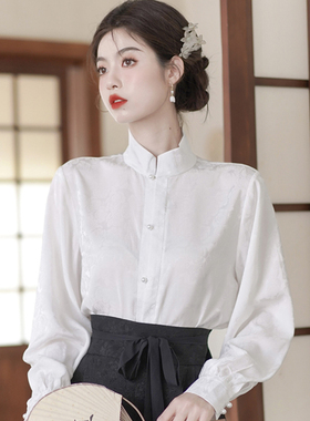 新中式国风衬衫通勤黑色马面裙上衣日常改良明制汉服现代套装女