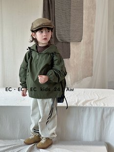 尔菲梵EC潮牌男秋天季款小童装长袖连帽套头半拉链风衣冲锋衣外套