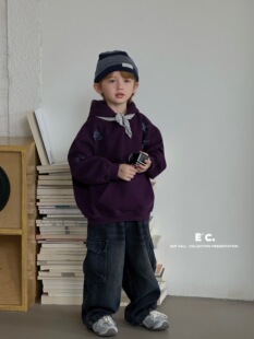 尔菲梵Ec潮牌男孩宝宝小童装冬季款加绒一体绒长袖字母连帽卫衣