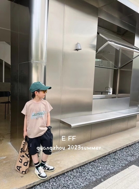 尔菲梵Ec潮牌童装夏天季EFF男宝中大童纯棉圆领英文坎肩英文T恤