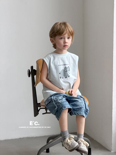 Ec尔菲梵潮牌小男孩宝宝童装夏天季卡通小象韩版设计新款无袖背心