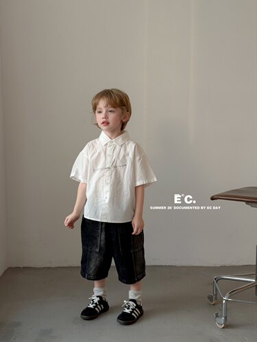 Ec尔菲梵潮牌小男孩宝宝童装夏天季休闲韩版设计新款短袖纯棉衬衫
