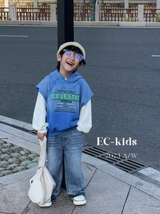 尔菲梵EC潮牌小童装秋春天季款男宝无袖渐变纯棉圆领卫衣马甲外套