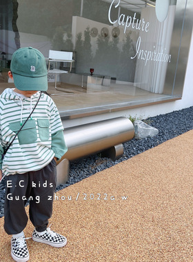 尔菲梵EC潮牌秋春季童装薄款男宝小童版长袖条纹口袋连帽卫衣上衣