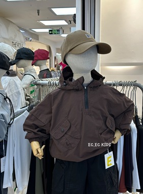 尔菲梵EC潮牌男秋天季款小童装连帽半拉链套头长袖冲锋衣风衣外套