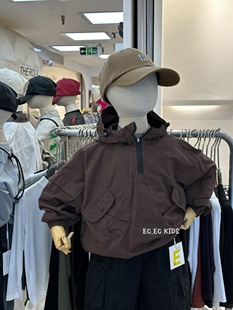 尔菲梵EC潮牌男秋天季款小童装连帽半拉链套头长袖冲锋衣风衣外套