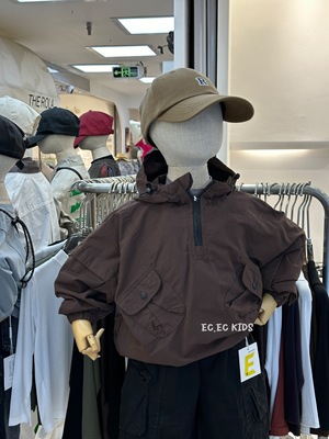 尔菲梵EC潮牌男秋天季款小童装连帽半拉链套头长袖冲锋衣风衣外套