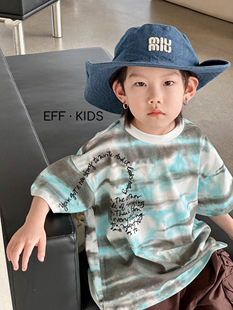 纯棉短袖 尔菲梵EC潮牌EFF夏天季 款 男中大童装 圆领扎染渐变t恤衫